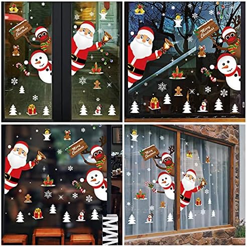 Christmas Window Stickers Jsdoin Double Sides Christmas Decorations Window Decals PVC Staic Stickers Xmas Snowman Snow Gift Peeping Santa for Home Office Window Door Display (Snowman)
