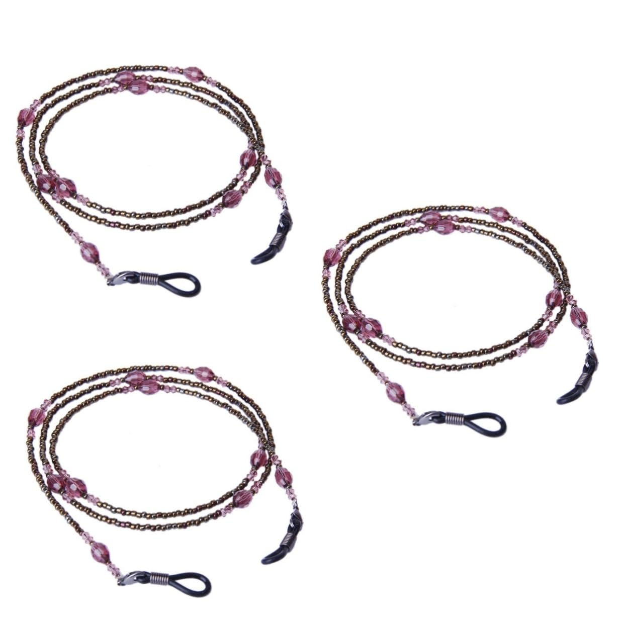 3piezas Cadena De Gafas Decorativa Bohemia Cuentas Moradas Sujeción Elegante y Accesorio De Moda Para Mujeres