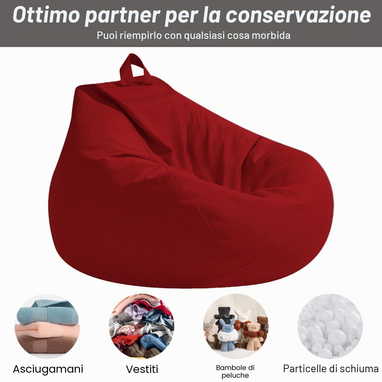 Poltrona Sacco Bambini e Adulti, 100 x 120 CM Bean Bag Senza Imbottitura, Pouf Morbido Sacco con Chiusura Lampo, Antipolvere Fodera per Poltrona a Sacco, adatto Soggiorni, Camere (Rosso)