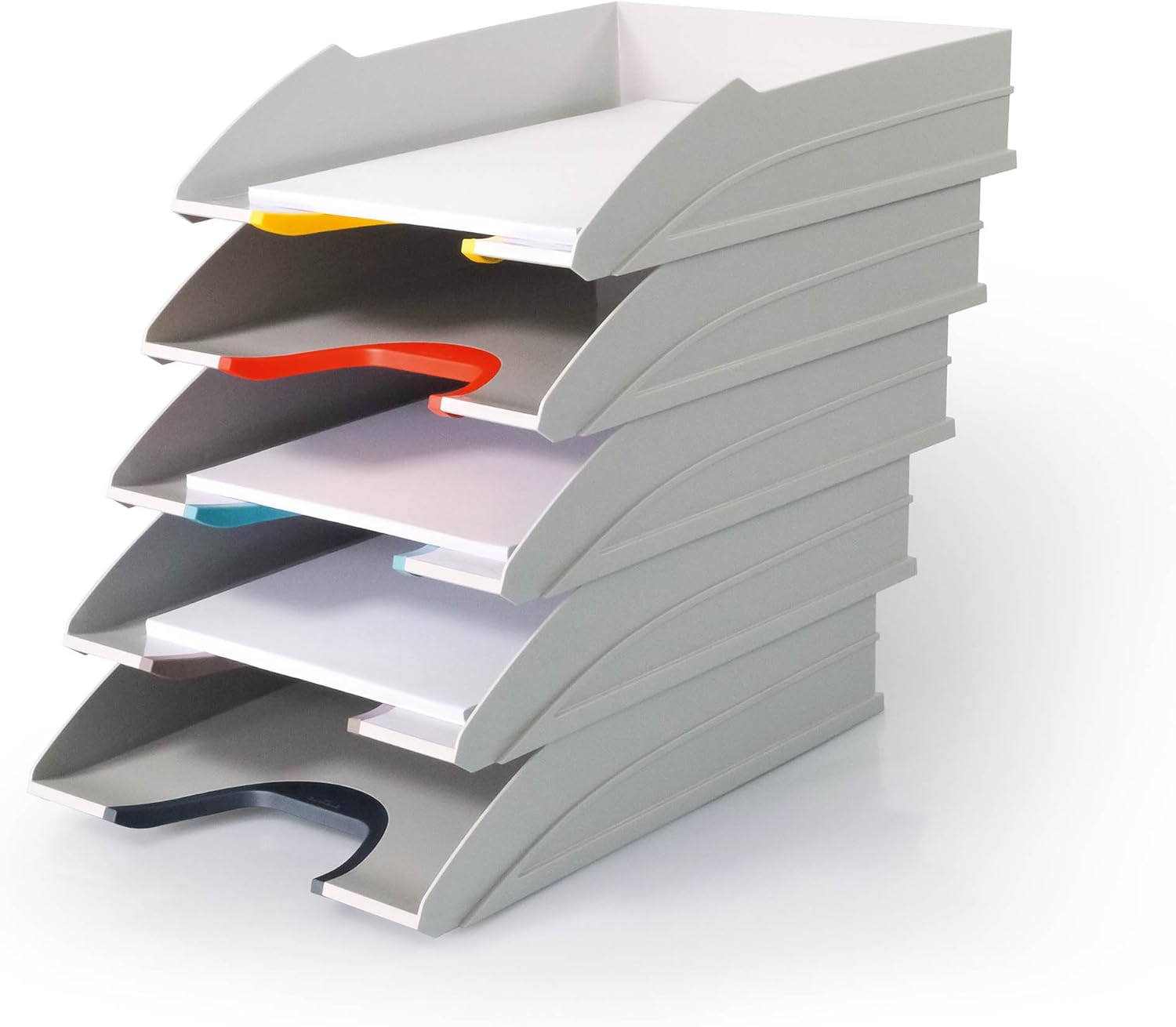 Durable Varicolor Mix Letter Trays - Set of 5 Stackable Letter Trays - With Colored Gripping Areas for Easy Organization