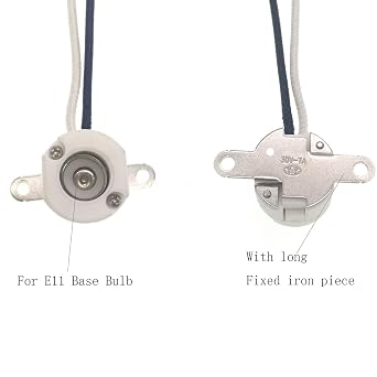 E11 Mini-Candelabra Base Ceramic Lampholder,TWDRTDD Mini Can E-11 Base Porcelain Halogen Bulb Socket with 8 Wire Leads (2-Pack,SizeA)