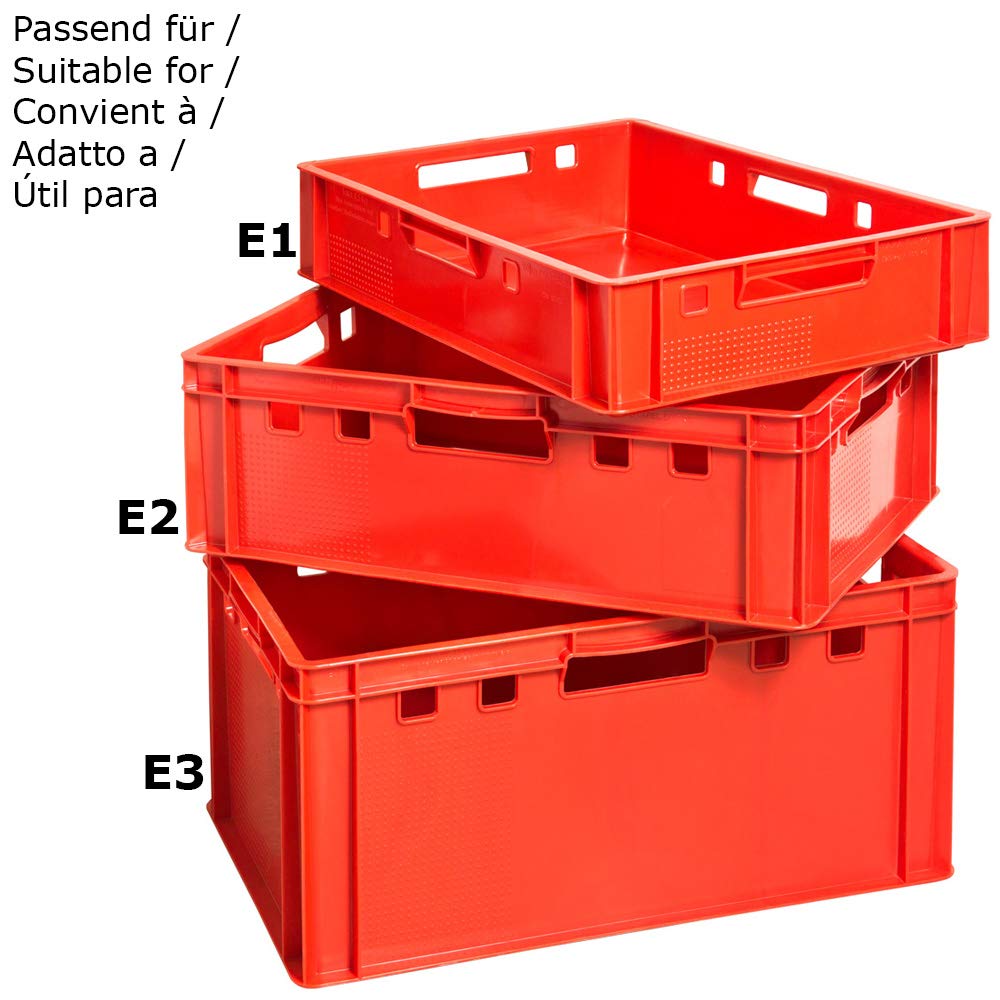 Kingpower 5x Deckel Eurobox 40 x 60 cm Rot, Stapelkiste, Fleischkiste, Metzgerkiste, Obstkiste, Lagerbox, Aufbewahrungsbox, Wanne, Lebensmittelecht, HD-PE, Wasserfest, Tragbar, Modisch, 5 Stück