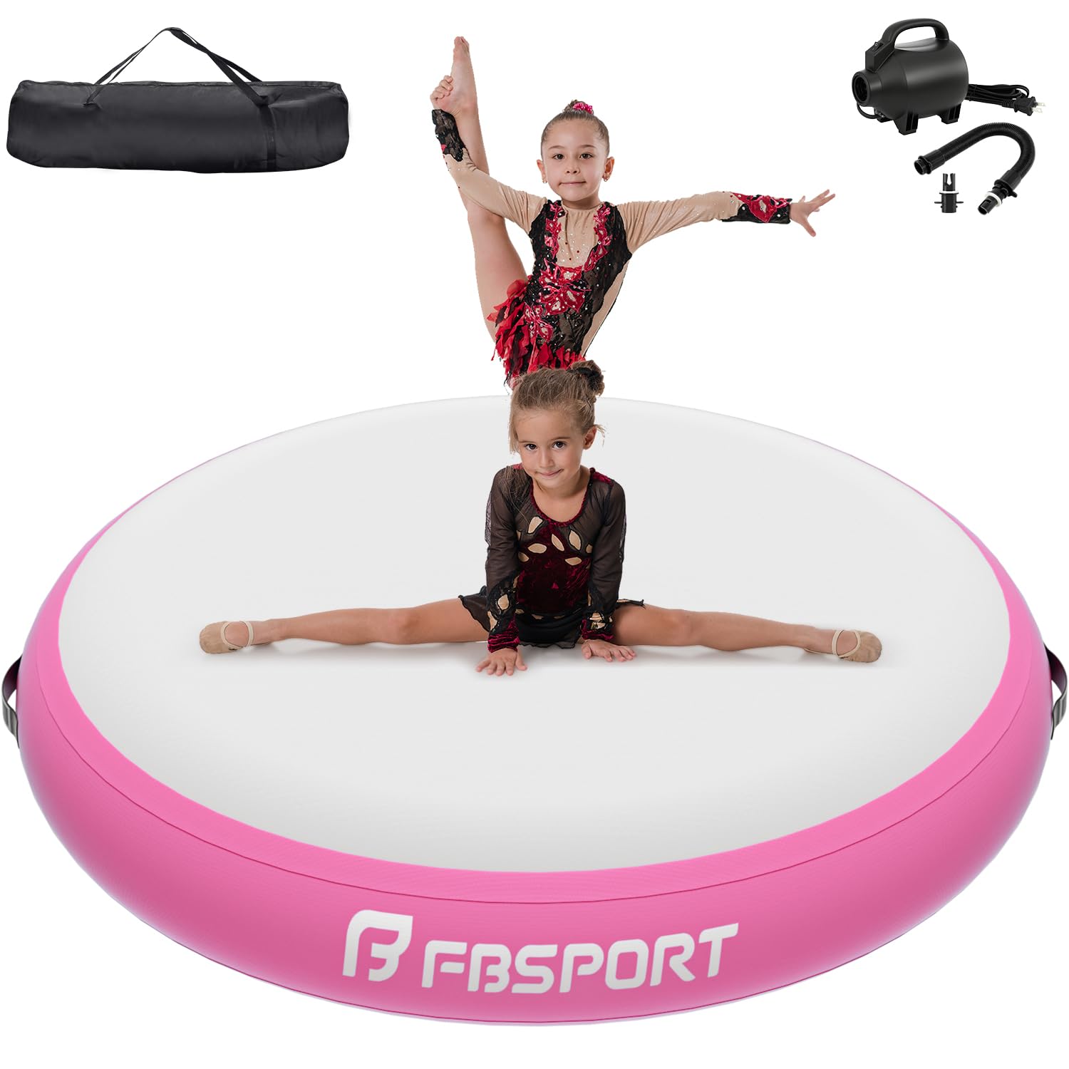 FBSPORT Airspot, 10/20/30CM Höhe Airtrack Matte, Durchmesser 70/100/140CM Aufblasbare Tumbling Matte Air Barrel, Air Tumbling Track Trainingsmatte mit Pumpe, Aufblasbare Gymnastikmatte, Turnmatte