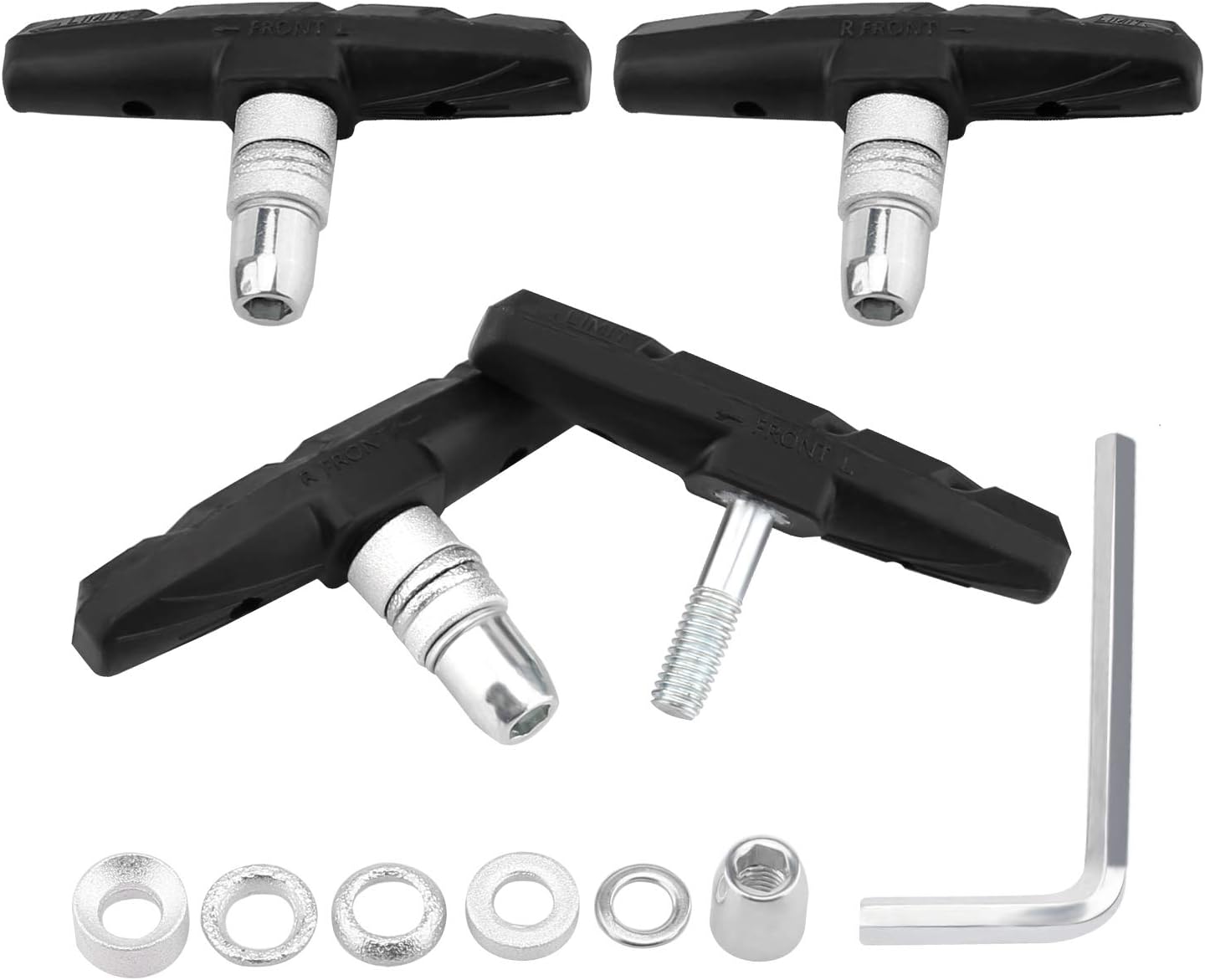 AIEX 2 Pairs V Bike Brake Pads with Hex Nuts and Spacers, Universal