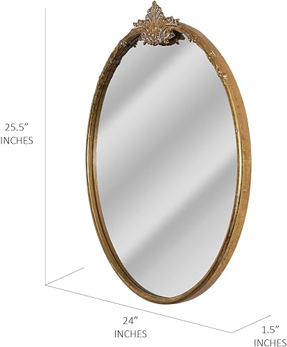 Miniatura 6 de Head West Espejo de pared redondo de metal adornado de latón antiguo, 1.5 x 24 pulgadas