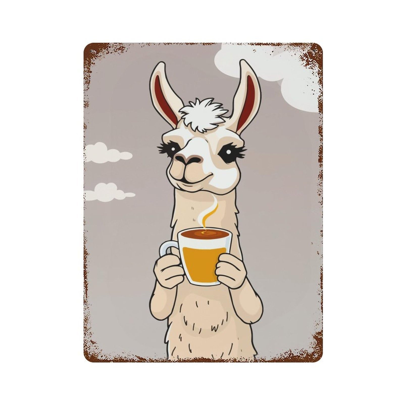 Garage Style Llama with Coffee Rusty Metal Tin Sign 15.7"x11.8", Farmhouse Wall Decor for Bar And Workshop