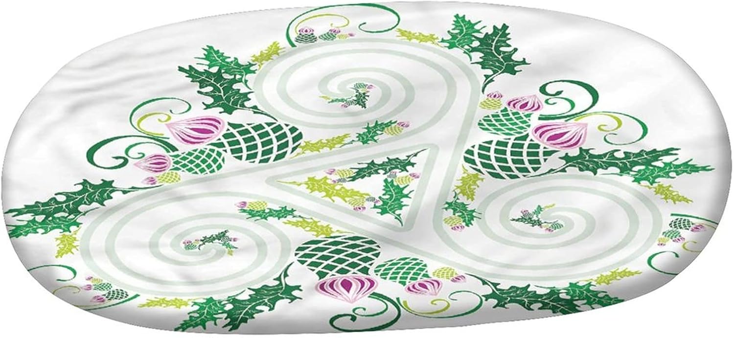 XISUNYA Fitted Oval Tablecloth, Celtic Elastic Edged Polyester Table Cover,Celtic Curved Lines Art Print Fitted Table Pad, Fits Oval Tables up to 36" x 60", Kitchen Dining Buffet Tabletop Decoration