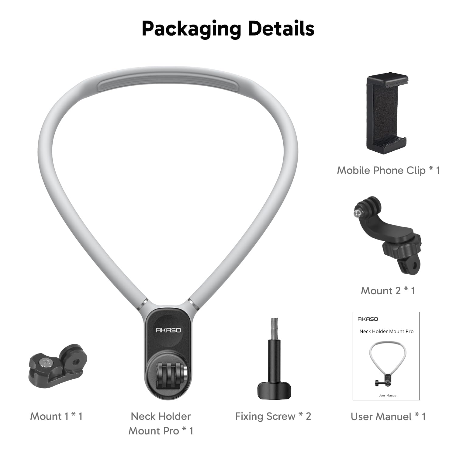 AKASO Soporte magnético para Cuello para Cámara de Acción Accesorios POV Vlog compatibles GoPro Hero12/11/10/9/Max/DJI Osmo Action/Smartphone con Adaptador Vertical de Clip de teléfono