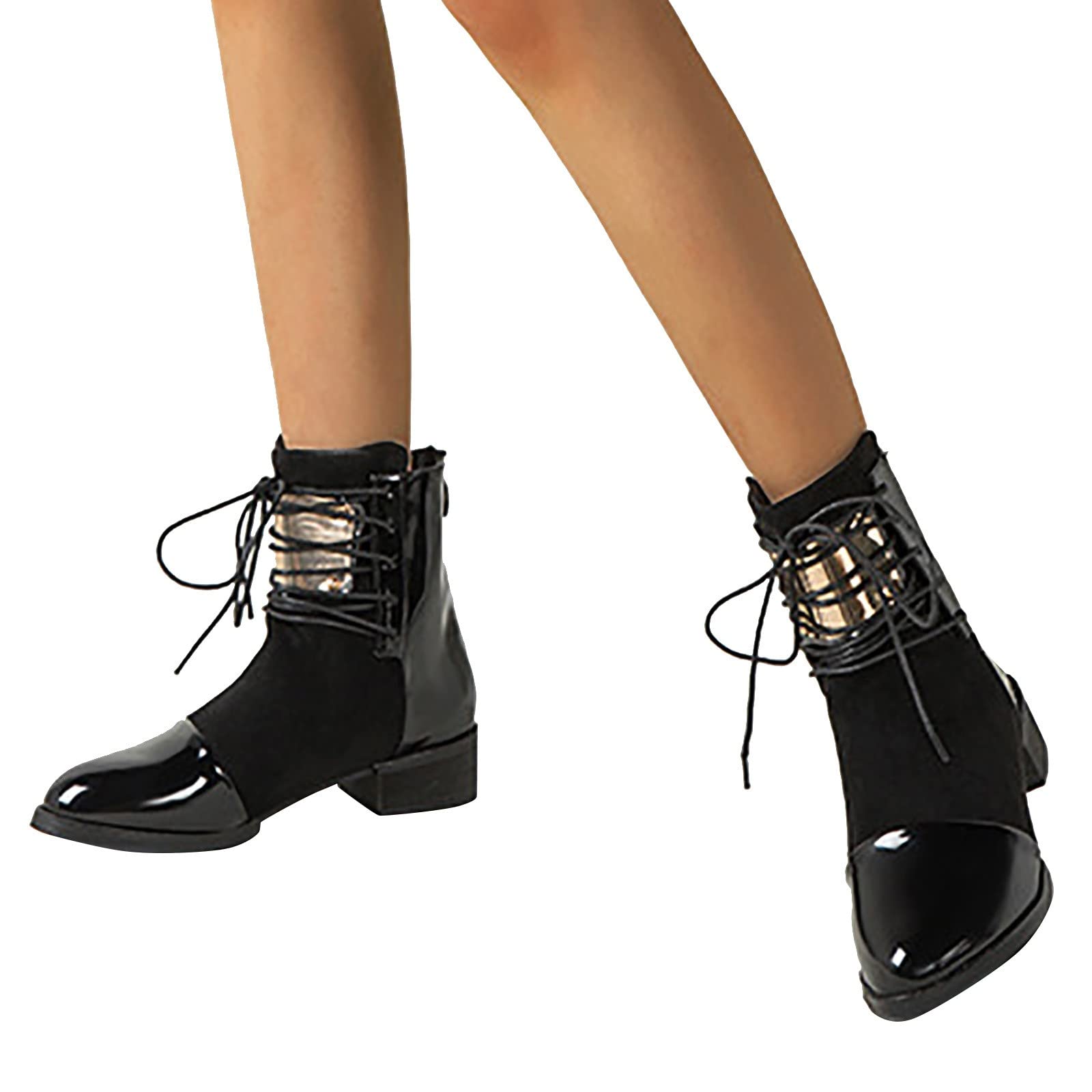 Stivali in Pelle Scarpe Casual Stivali Donne Tacco Chunky Stivali alla Caviglia Stivali Corti