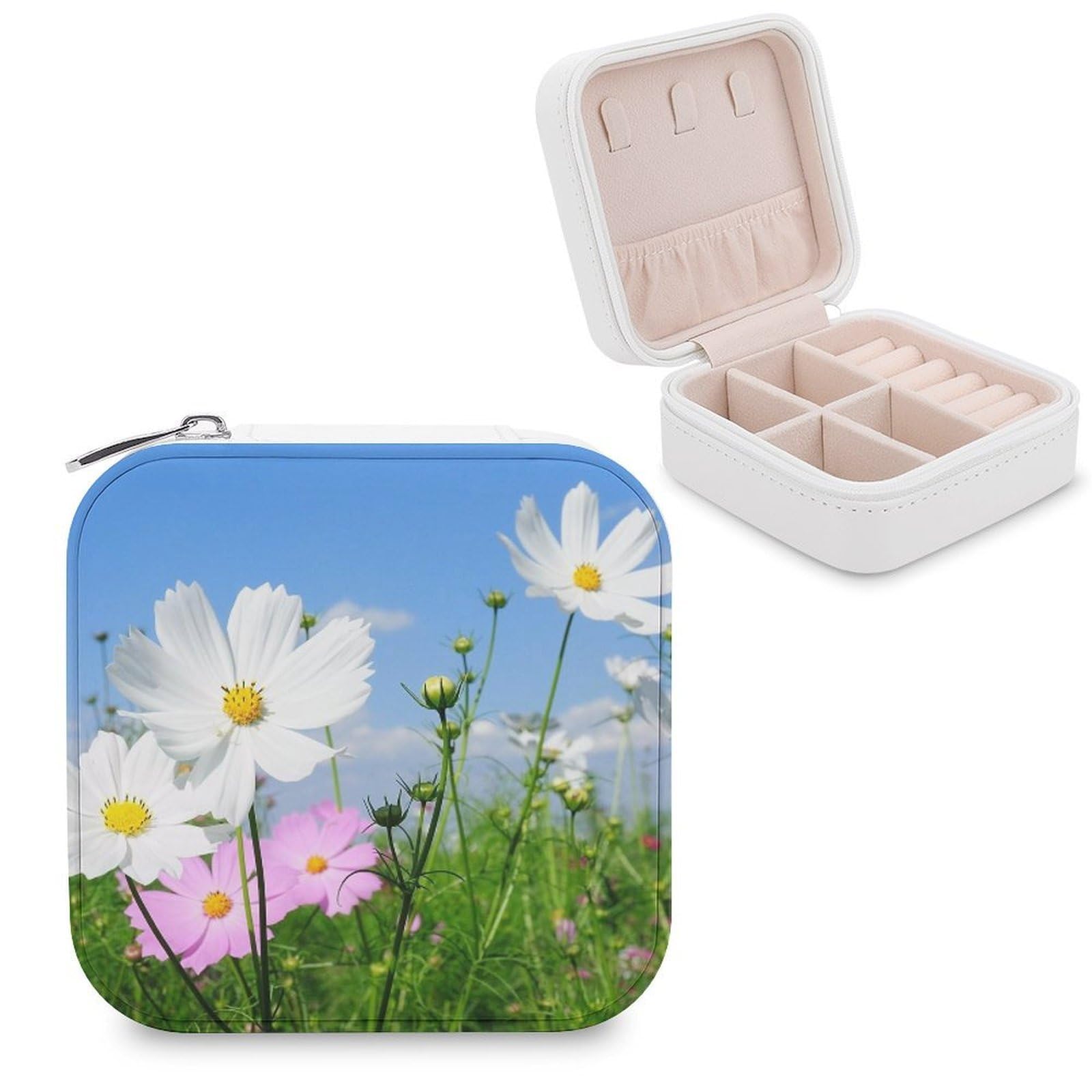 Boîte à bijoux portable motif fleurs pour organiser vos accessoires en vacances et week-end