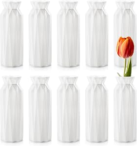 ZOOFOX 10 Pack Composite Plastic Flower Vase, 8" Plastic Vases for Centerpieces, White Unbreakable Vases for Wedding Dinner Table Party Living Room Office Bedroom Decor, Origami Design