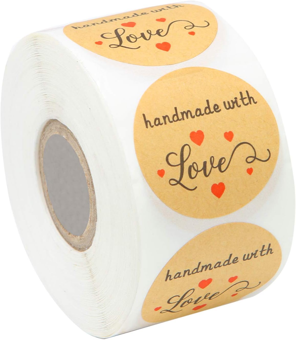 Elcoho 600 Pieces Kraft Handmade with Love Stickers Round Handmade Adhesive Stickers Labels Roll for Gifts, Crafts or DIY Projects, 1.5 Inches (A)