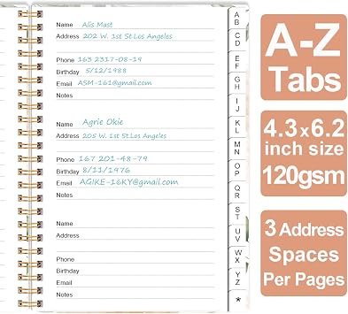 Address Book with Alphabetical Tabs - Small Address Book Spiral with Address Contacts, Special Date, Phone, Birthday & Internet Login Password for Home and Office, 4.3 x 6.2, Rose Leaf