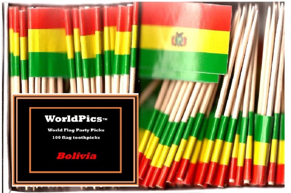 One Box Bolivia Toothpick Flags, 100 Small Mini Bolivian Flag Cupcake Toothpicks or Cocktail Picks