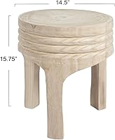 Vista 2 de Creative Co-Op Boho Hand-Carved Paulownia Wood Stool, Natural