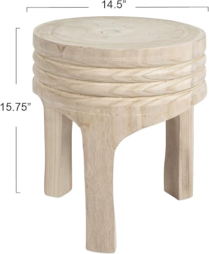 Miniatura 2 de Creative Co-Op Boho Hand-Carved Paulownia Wood Stool, Natural Negro -,Marrón oscuro teñido,Natural