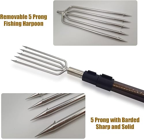 Miniatura 4 de Varilla telescópica de 68 pulgadas, arpón de 5 puntas, arpón reemplazable, gancho de horquilla de caza con tornillo de 0.315 in para atrapar topos