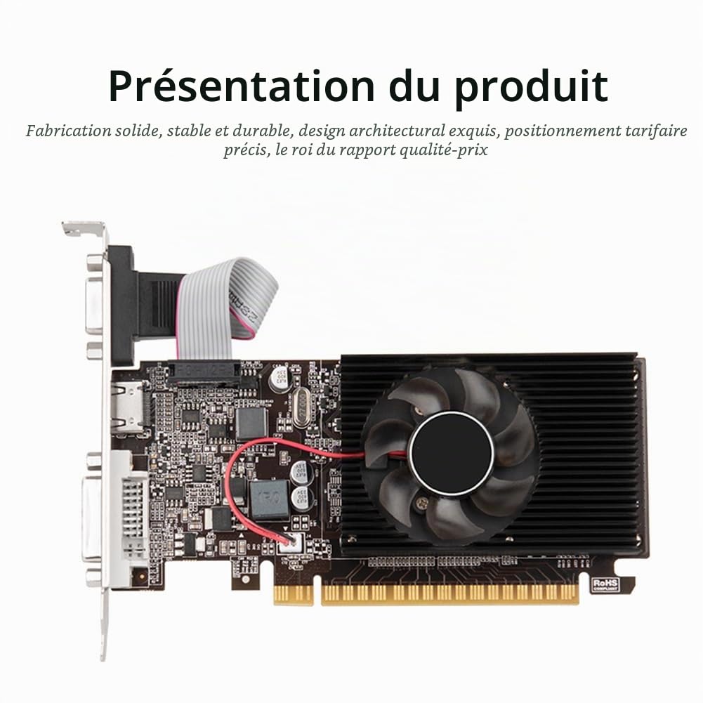 Carte Graphique GT610 PCI-E 16X Compatible +VGA+DVI Faible Bruit pour PC de Bureau