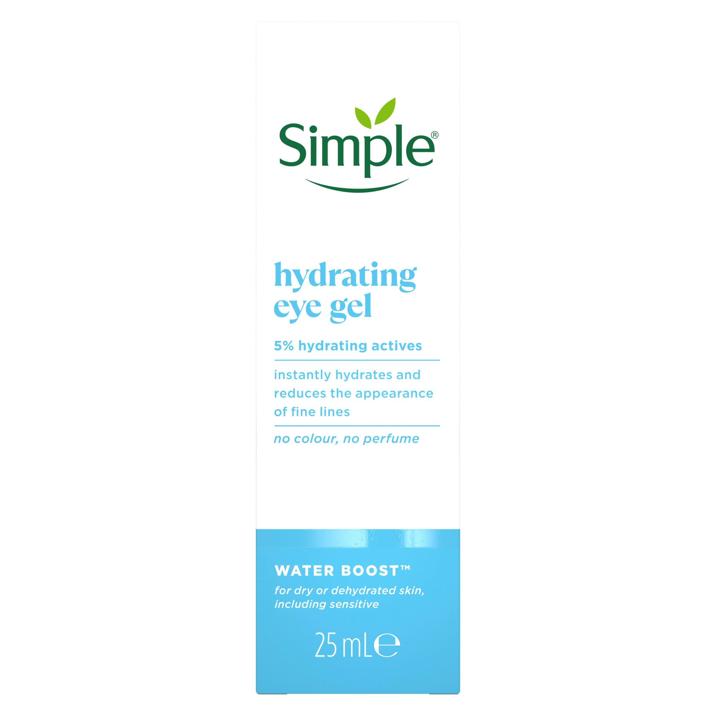 Simple Water Boost Hydrating Eye Gel cruelty-free and vegan for the deep & long-lasting hydration of screen-stressed and tired eyes 25 ml
