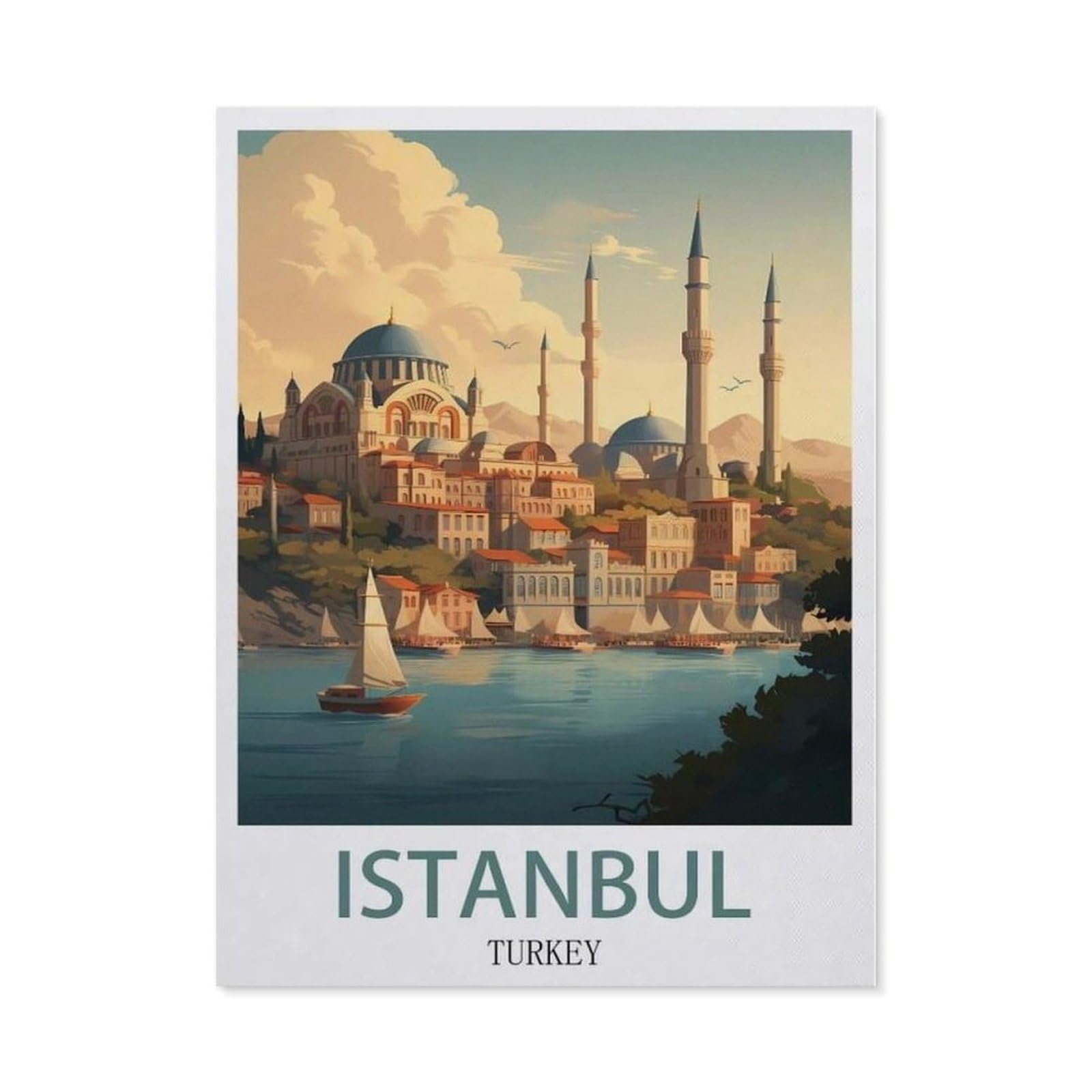 Beayodkp （50 X 60 Cm/19.68 X 23.62 Inches） 5D Diamond Painting，Istanbul Turkey Vintage Travel Posters，Diamond Embroidery Cross Stitch-Cg39