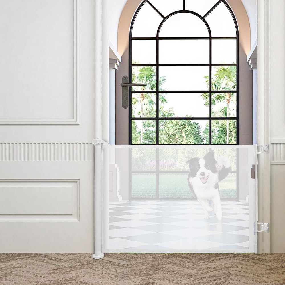 Barrière de sécurité rétractable pour bébé et Chien, avec/sans Passage pour Chat, Installation Facile pour escaliers et Portes (Blanc, 86 * 180cm, Modèle Basique)