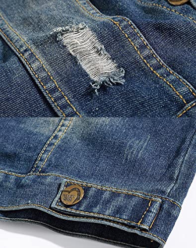 Image of ebossy Men's Ripped Distressed Denim Vest Sleeveless Button Up Jean Vest Jacket (X-Small, Flag-blue)