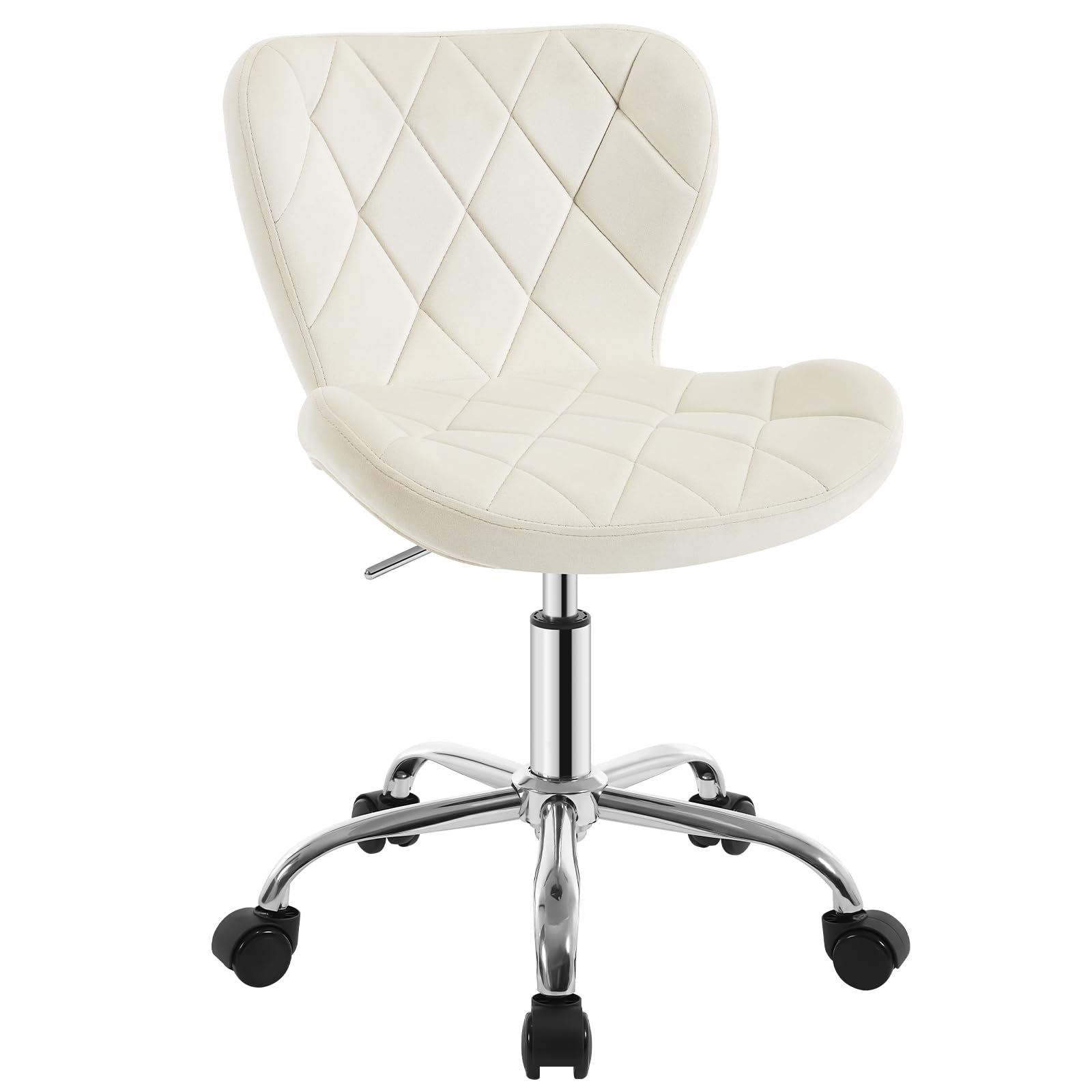 EUGAD Silla Ergonómica Escritorio, Taburete Oficina con Ruedas, Respaldo Cómodo de Terciopelo, Taburete Giratorio de Tocador, Beige, 0175BGY