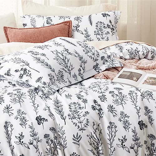 Image of Bedsure Full Comforter Set - Bright White Bed Set, 3 Pieces Cute Floral Bedding, 1 Soft Reversible Botanical Flowers Comforter and 2 Pillow Shams