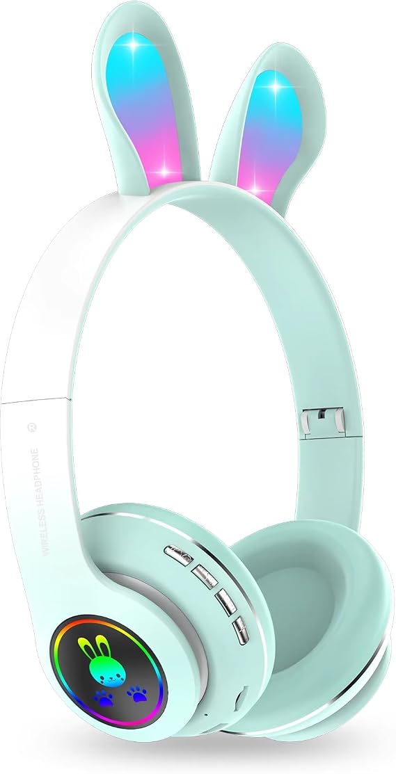 Tavşan Kulaklı Bluetooth Kulaklık, Renkli LED Işıklı, 5.0 Versiyon, Ayarlanabilir Büyüklük, Hafıza Kart Girişli, 40mm Kulaklık, 6 Saat Kullanım Süresi, BASS TİZ MÜTHİŞ SES (TURKUAZ)