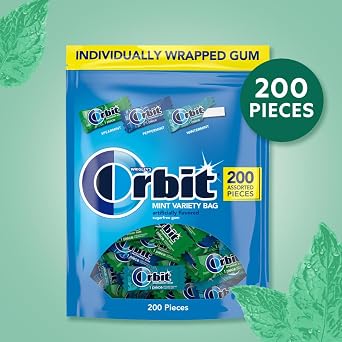 ORBIT Peppermint, Spearmint, Wintermint Assorted Sugar Free Chewing Gum Bulk Pack, 13.4 oz 200-Piece Bag