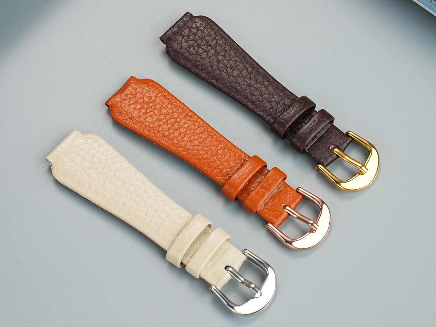 Universal Genuine Leather Strap, Compatible with Fiyta Raised-End Pebble Grain Soft Slim Calfskin Band - 14mm