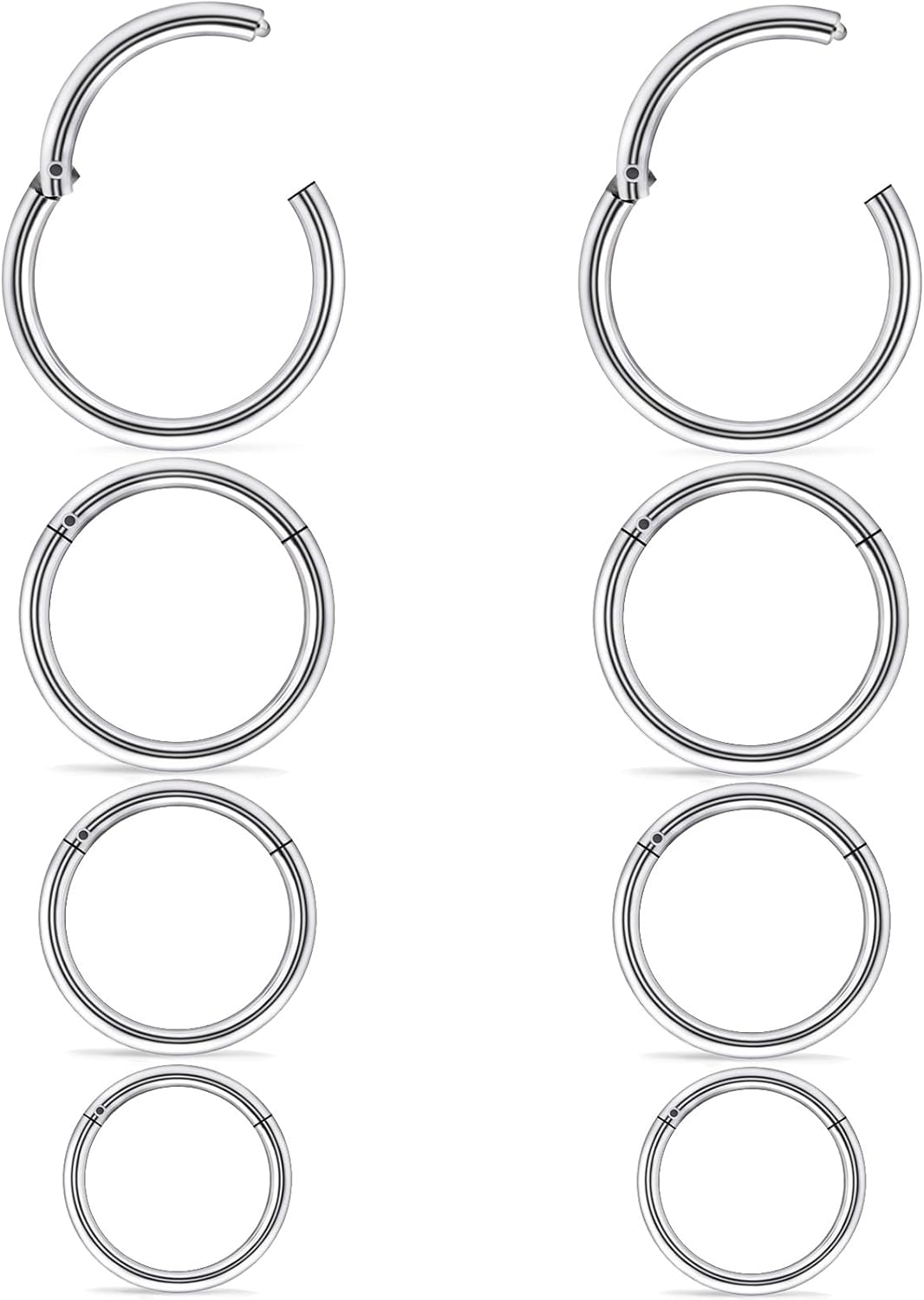 20G 18G 16G 14G 12G 10G Surgical Steel Hinged Clicker Segment Nose Rings Hoop Lip Rings Helix Cartilage Daith Tragus Sleeper Earrings Body Piercing for Women Men 6mm 8mm 10mm 12mm 14mm 16mm