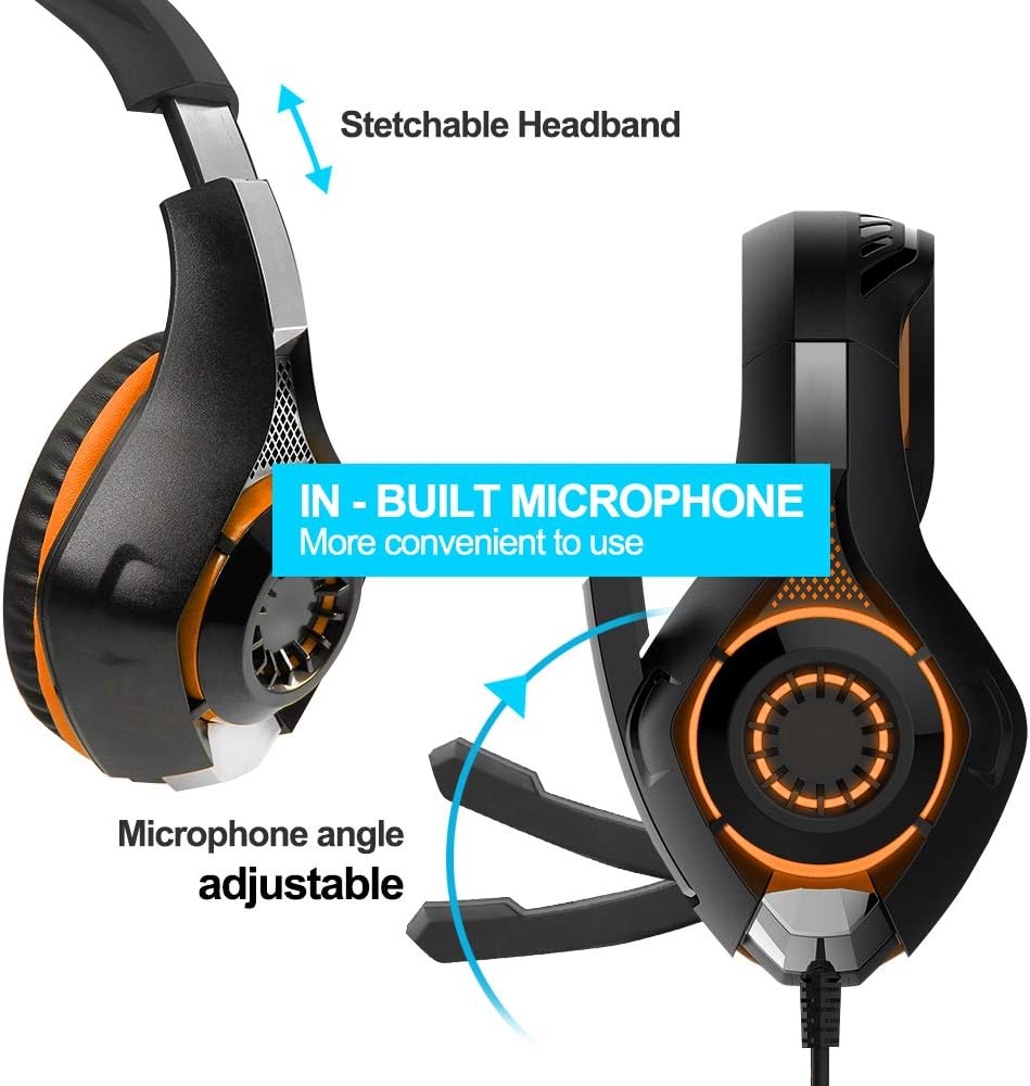 GM-1 PS4 Pro Headphones Compatible PC Tablet Cellphone,AFUNTA Stereo LED Backlit Gaming Headset with Mic & Retail Box - Orange