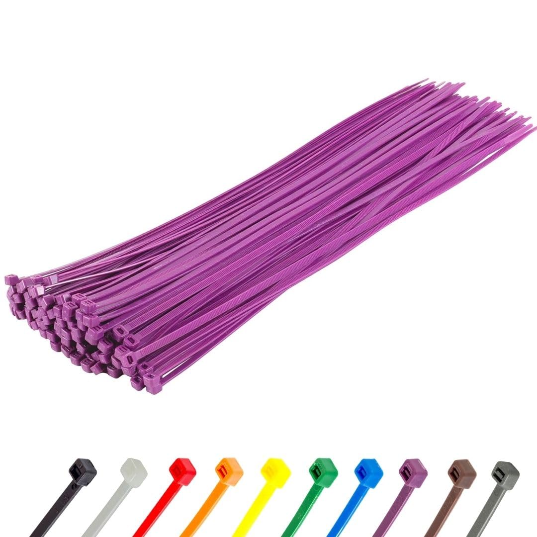 Gocableties Purple Heavy Duty Long Cable Ties, 370Mm X 4.8Mm, Pack Of 100, Premium Nylon Zip Ties, Plastic Tie Wraps, Secure Self-Locking Mechanism, For Home, Garden, Office And Diy