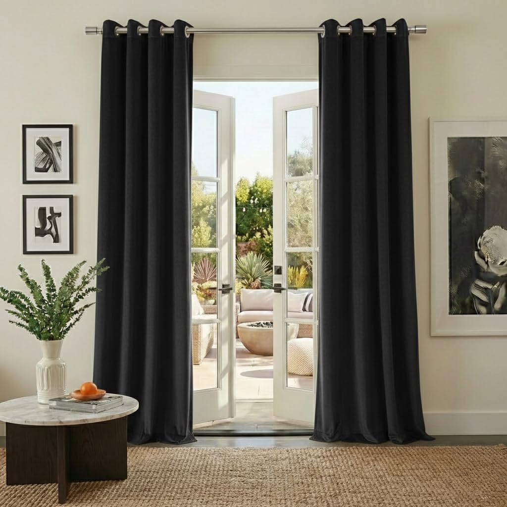 NICETOWN Black Blackout Velvet Curtains 96 inch Length 2 Panels, Warm and Luxury Thermal Insulated Window Treatments, Soft Room Darkening Drapes for Living Room Bedroom, W52 x L96