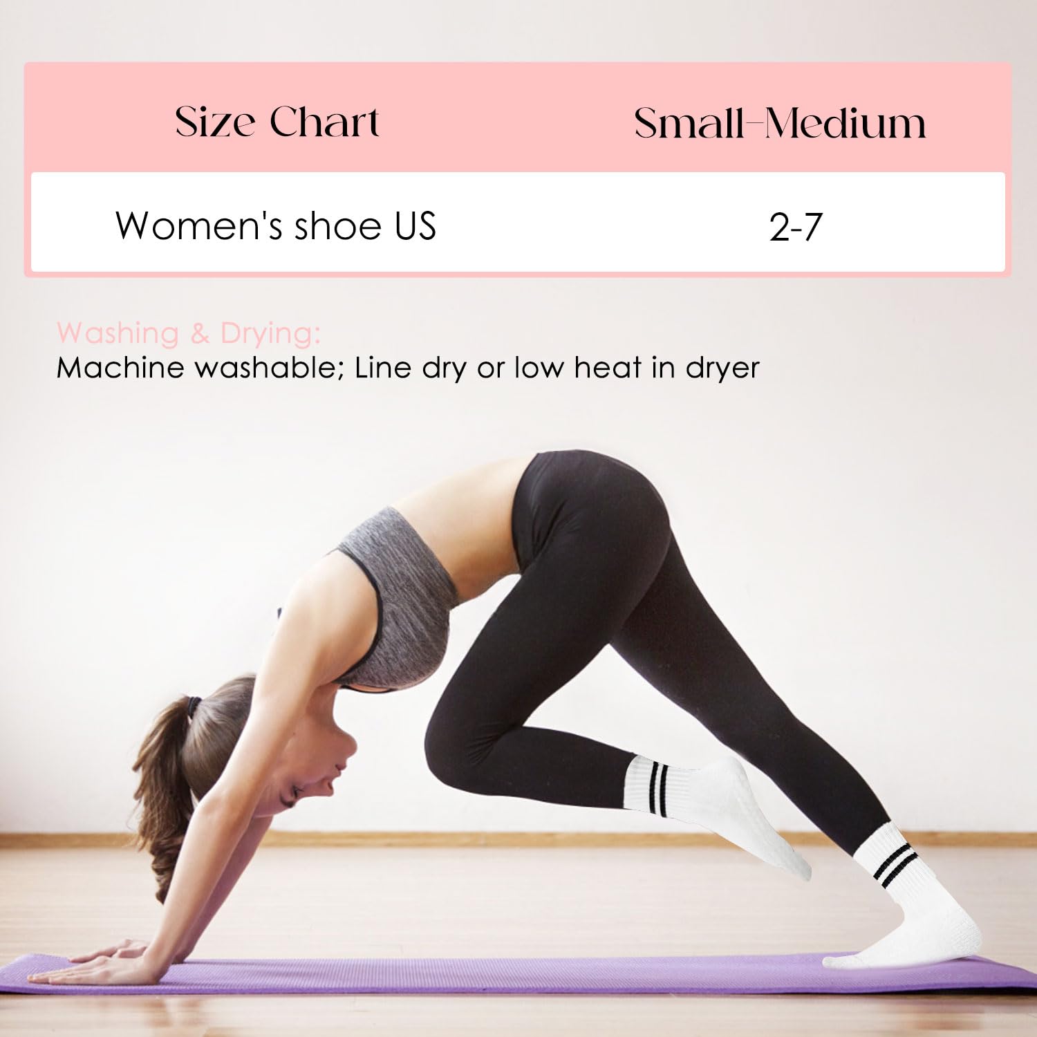 BendJoy® 3Pairs Yoga Socks for Women Anti Skid, Breathable Cotton Socks, Long Pilates Socks for Gym, Yoga, Football, Dance 3