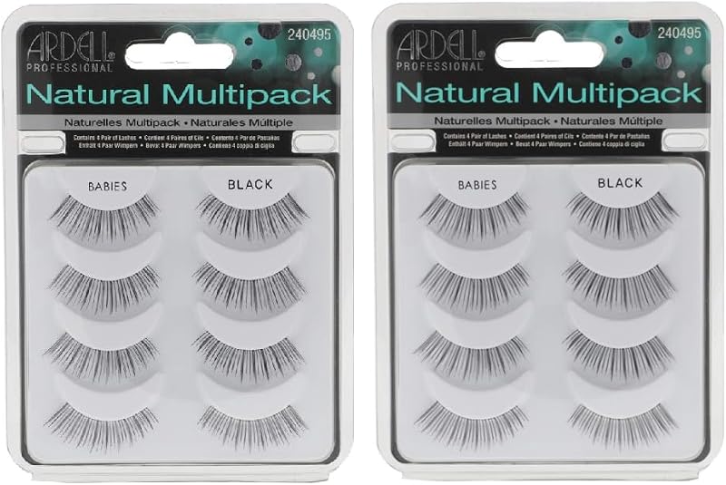 Cílios postiços Ardell Natural Lashes Babies Black, leves e reutilizáveis, Pacote com 2