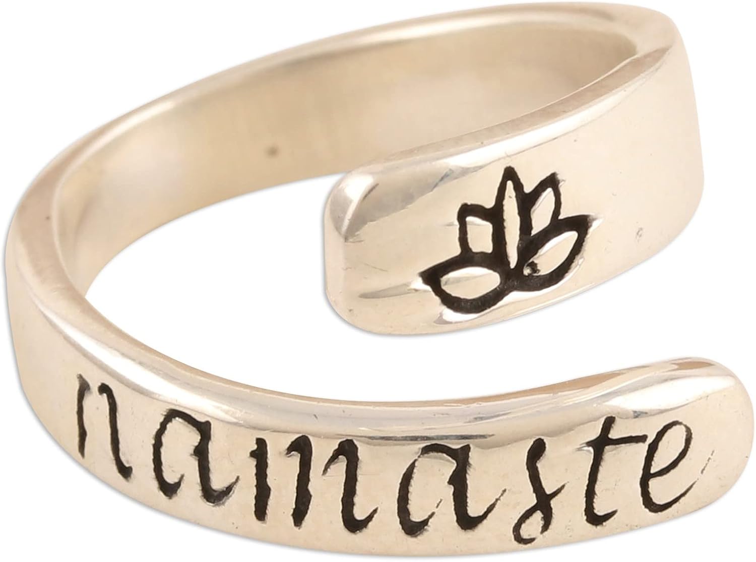 NOVICA Artisan Handmade .925 Sterling Silver Wrap Ring Namaste Lotus Inscription India Spiritual Thought Meditation Yoga Inspirational 'Lotus Namaste'