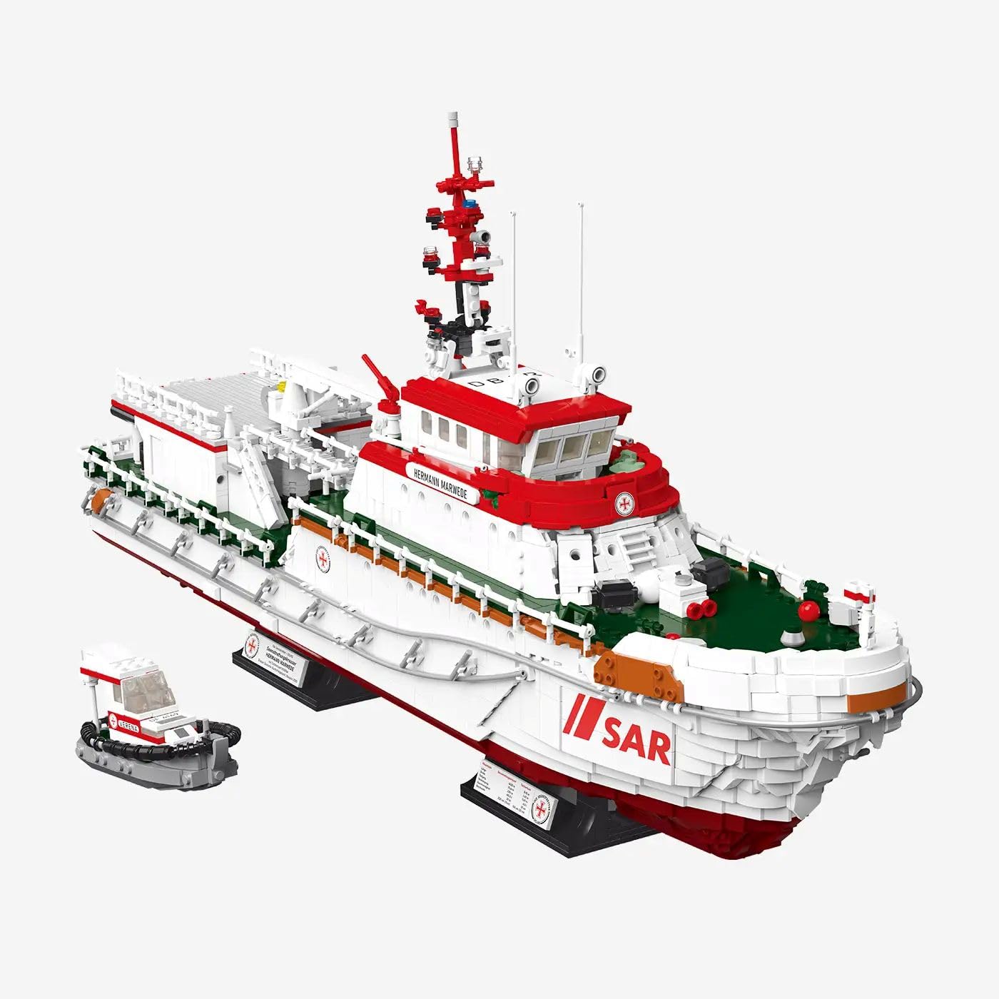BlueBrixx DGzRS Seenotrettungskreuzer Hermann Marwede, 4753 Klemmbausteine | Maßstab 1:70, Tochterboot inklusive, bedruckte Elemente, 5 € Spende je verkauftem Set, 646 x 154 x 342 mm, 109759