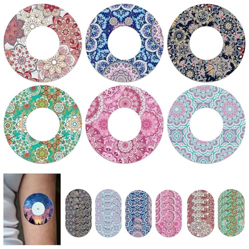Libre 2 Sensor Covers, 24 Pcs Waterproof Adhesive Patches - Blood Sugar Monitor Plasters for Swimming Sports and Showering, Sweatproof Sensor Sticker (Multicolour)-D17