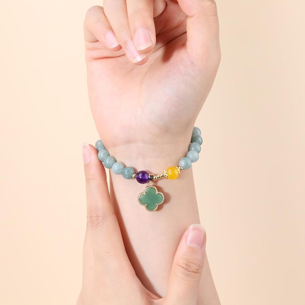 千ブレスレット Amazon.com: LWQQWL Clover Bracelet for Women Green Jade Beaded