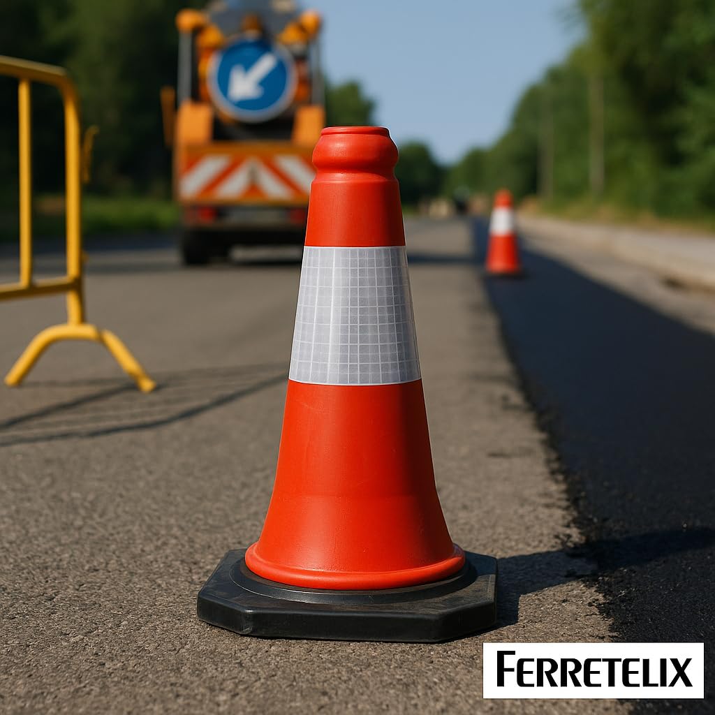 FERRETELIX 6 Conos de Señalización Rojo 50 cm – Base de Goma Reflectante