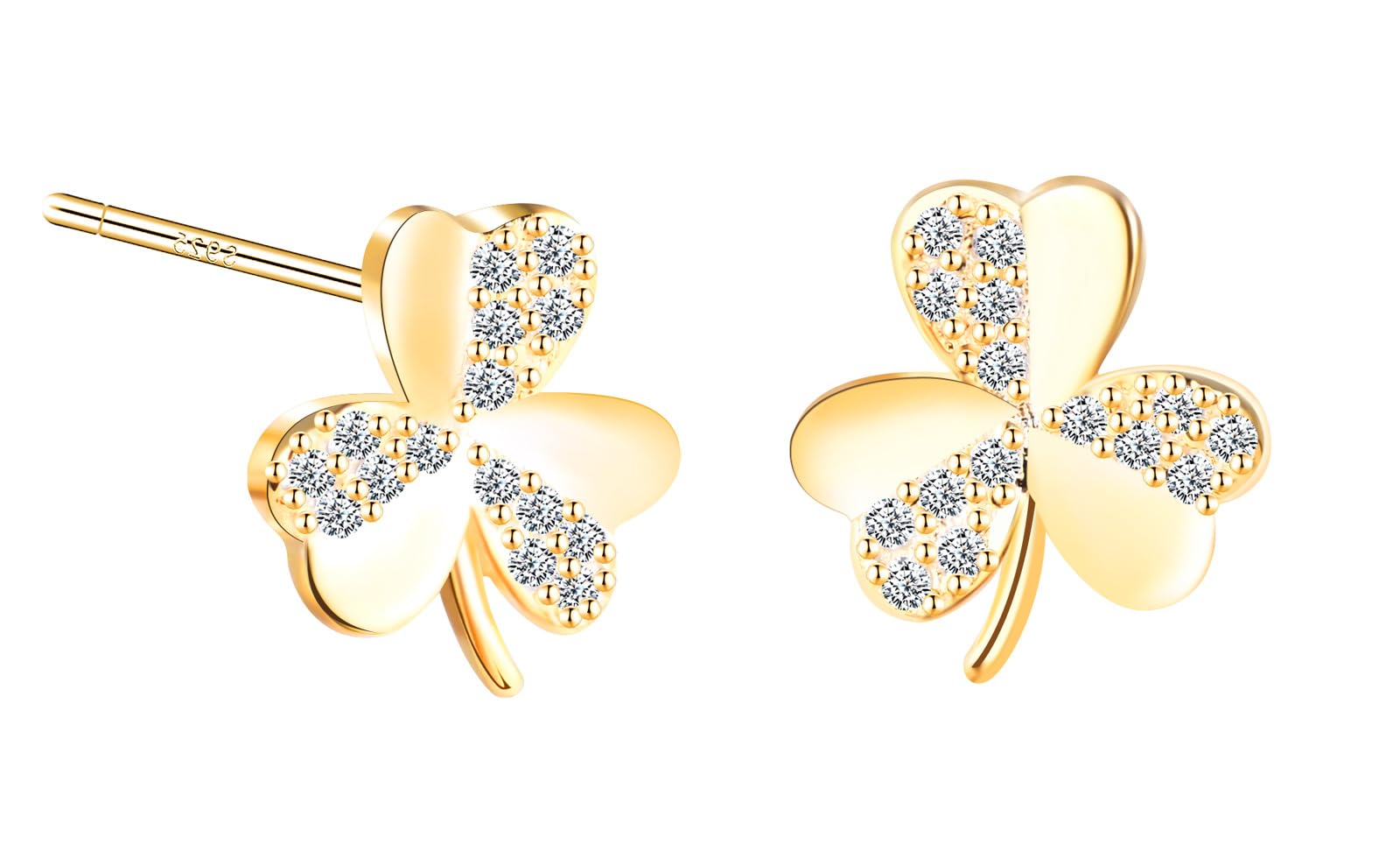 MICMIF Pendientes Mujer Plata de Ley 925 Trébol con Circonia, Aretes de Trébol Dorados Para Mujeres y Niñas Regalo Joyas Originales