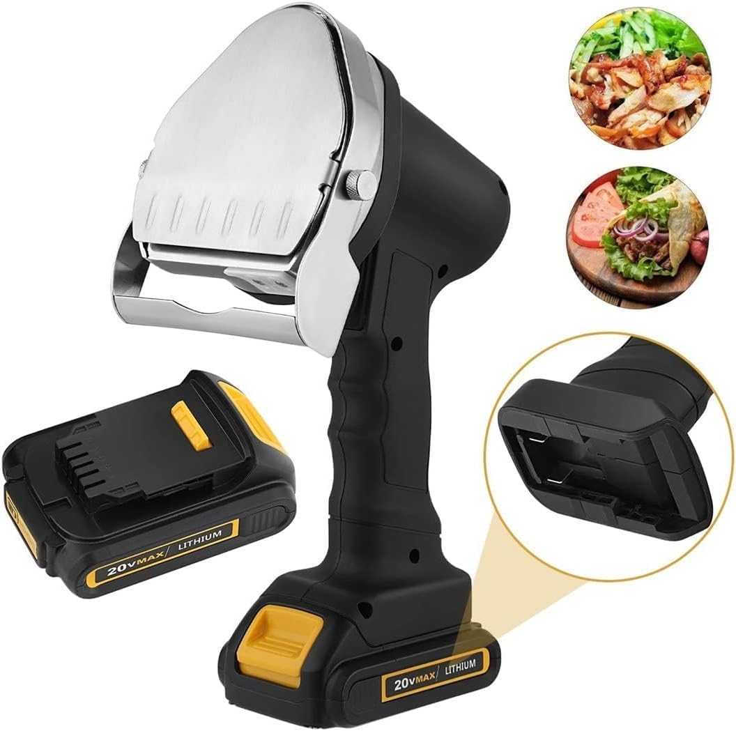 Professional Shawarma Knife, Cordless Electric Kebab Knife with 2 Blades, Stainless Steel Handheld Gyro Knife Meat Slicer, Adjustable Thickness 0-8mm - Ideal for Restaurant Barbecue