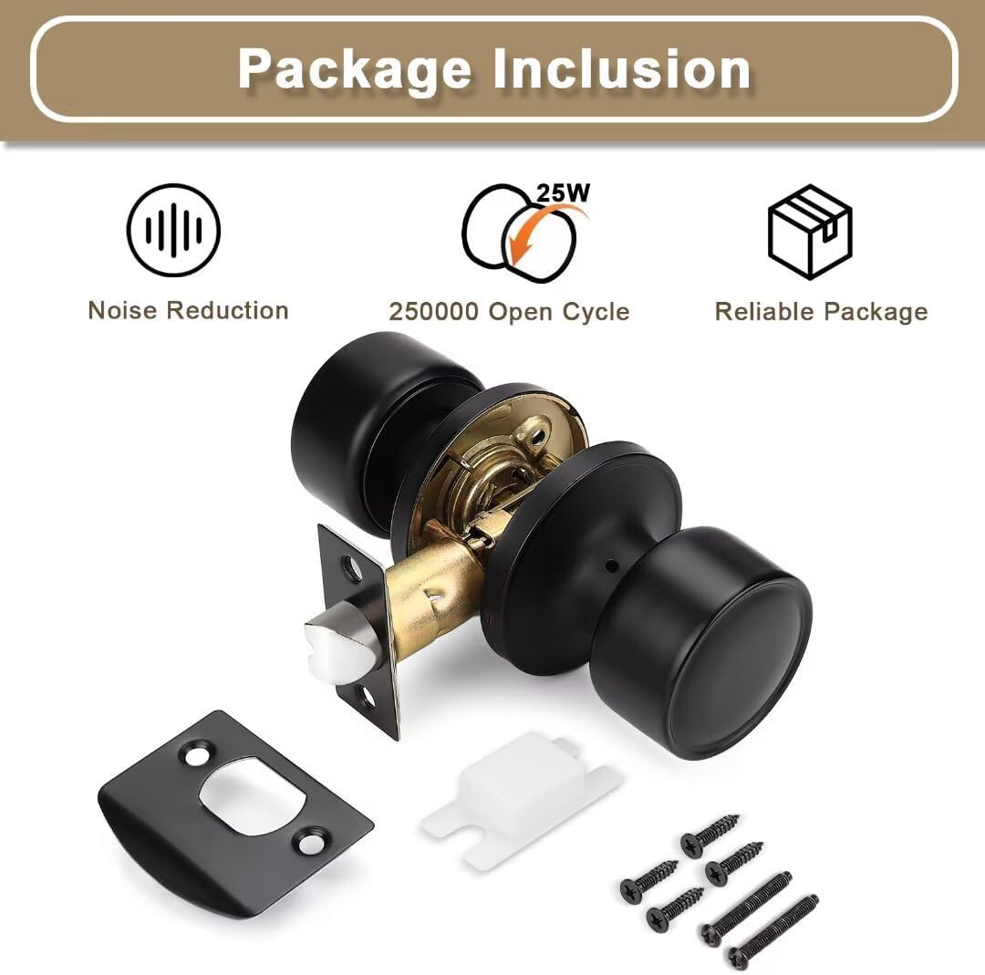 Matte Black Door Knobs - 10 Pack for Closet and Hallways, Modern Kitchen Handle Interior, Flat Passage Keyless No Lock