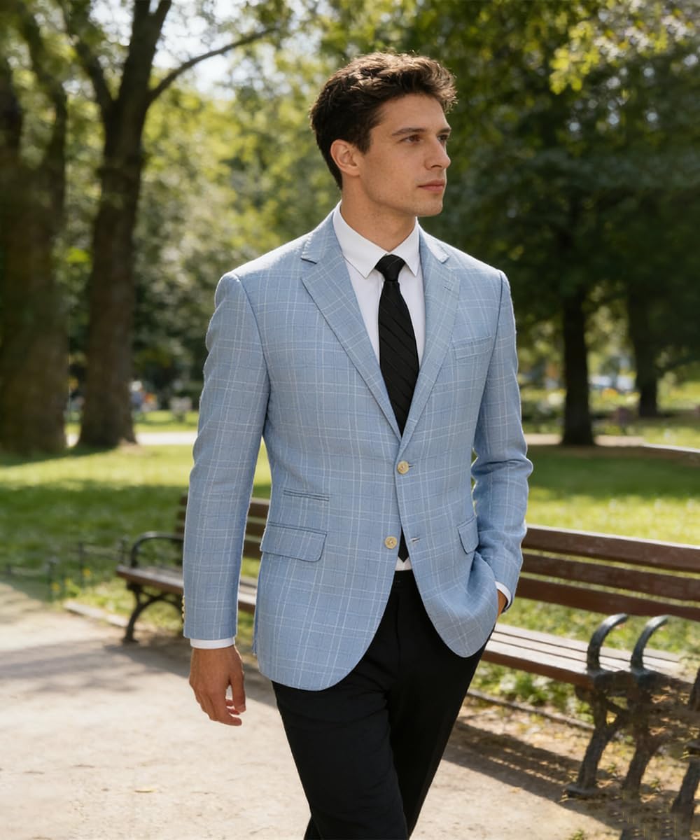 Men's Causal Plaid Blazer Slim Fit Suit Jacket Two Button Sports Coat Casual Suit Blazer for Wedding Prom
