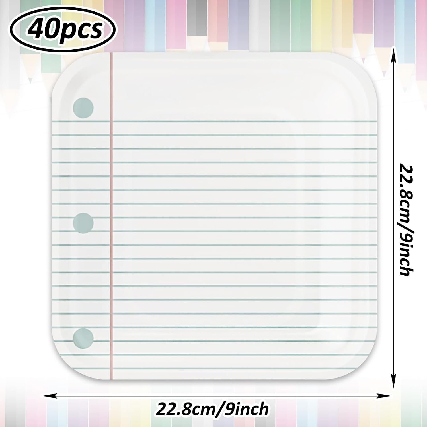 Whaline 40Pcs Back to School Paper Plates Notebook Print Disposable Plates Square Salad Dessert Plate for First Day of School Graduation Party Supplies Table Decor, 9 In image 2