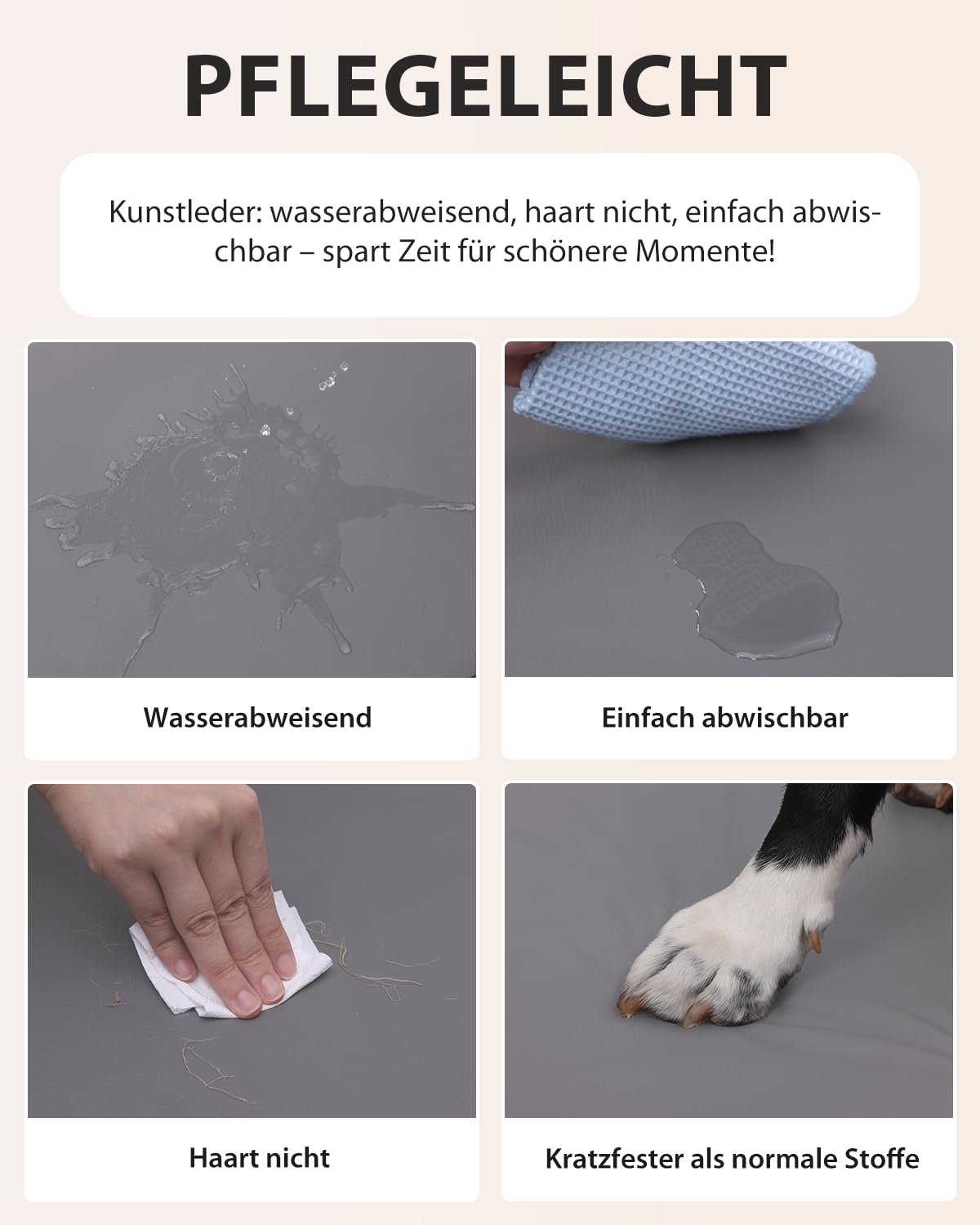 Ortopédica Cama Perro Medianos, Sofá Perro de Cuero Sintético Impermeable–91x68 cm, Espuma de Huevo, Cama para Perros Desenfundable y Lavable, Colchon Perro Antideslizante, Gris