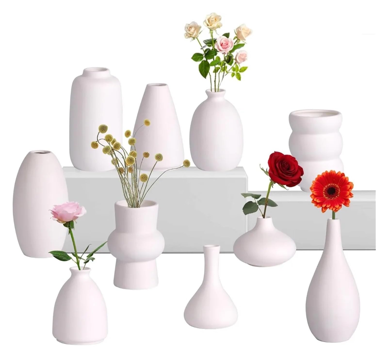 Kleine Keramikvase 5'' weiße Keramik-Knospenvasen, 20er-Set, klein in großen Mengen for Blumen, Mini for Tafelaufsätze, modern for Blumen(10pcs-02)