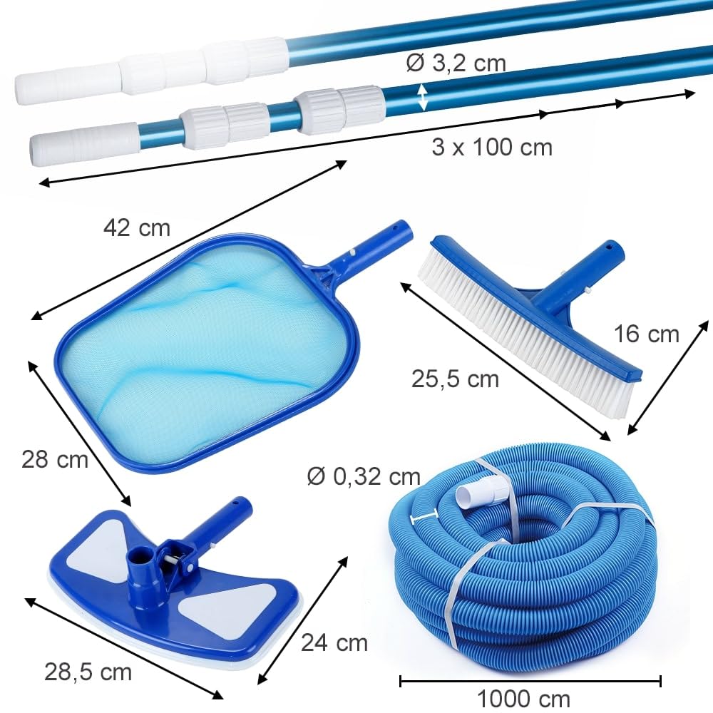 ok-living Pool Reinigungsset, Blau, 5er Set, zur manuellen Reinigung von Poolboden und Wasseroberfläche